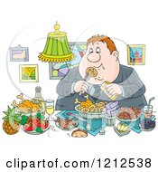 Gluttonous Obese Man Eating A Feast