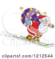 Poster, Art Print Of Santa Skiing Downhill With A Sack On His Back