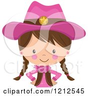 Cartoon Of A Brunette White Cowgirl With Braids And A Pink Outfit From The Belly Up Royalty Free Vector Clipart by peachidesigns