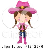Cartoon Of A Cute Brunette Cowgirl With Braids And A Pink Outfit Royalty Free Vector Clipart by peachidesigns #COLLC1212546-0137