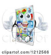 Poster, Art Print Of Pleased Cell Phone Mascot Holding Two Thumbs Up And Wearing A Stethoscope