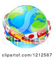 Poster, Art Print Of Globe Earth With National Flag Banners