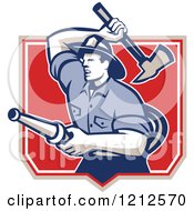Poster, Art Print Of Retro Fireman With A Hose And Axe In A Shield