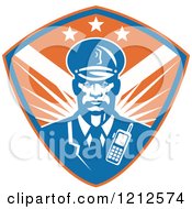 Retro African American Security Guard Over A Blue And Orange Shield