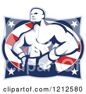 Poster, Art Print Of Retro Muscular Boxer Over American Stars And Stripes