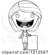 Cartoon Of A Black And White Happy Fitness Woman With A Sign Royalty Free Vector Clipart