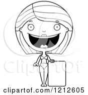 Cartoon Of A Black And White Happy Woman In A Bikini Standing By A Sign Royalty Free Vector Clipart by Cory Thoman