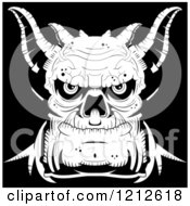 Clipart Of A Black And White Evil Demon Face Royalty Free Vector Illustration by Cory Thoman