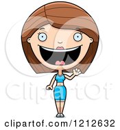 Cartoon Of A Friendly Waving Fitness Personal Trainer Woman Royalty Free Vector Clipart