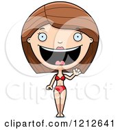 Cartoon Of A Friendly Woman In A Bikini Waving Royalty Free Vector Clipart by Cory Thoman