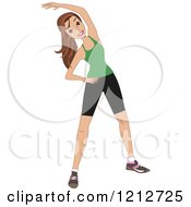 Clipart Of A Fit Brunette Woman Stretching At The Gym Royalty Free Vector Illustration