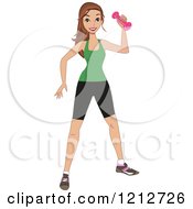 Clipart Of A Fit Brunette Woman Using A Dumbbell At The Gym Royalty Free Vector Illustration