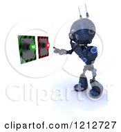 Clipart Of A 3d Blue Android Robot Deciding On Yes Or No Push Buttons Royalty Free CGI Illustration