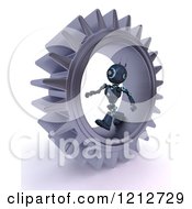 Poster, Art Print Of 3d Blue Android Robot Walking In A Gear 2