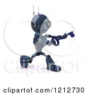 Poster, Art Print Of 3d Blue Android Robot Carrying A Skeleton Key