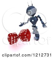 Poster, Art Print Of 3d Blue Android Robot Rolling Game Or Casino Dice