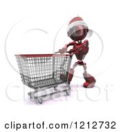 Poster, Art Print Of 3d Red Android Robot Wearing A Santa Hat And Pushing A Shopping Cart