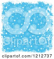 Poster, Art Print Of Christmas Background Of White Grunge And Stars Bordering Blue With Snowflakes