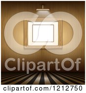 Clipart Of A Light Shining On A Blank Frame On A Wall Over Striped Floors Royalty Free Vector Illustration