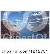Clipart Of A 3d Ocean With Clouds And Mountains Royalty Free CGI Illustration
