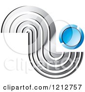 Clipart Of A Silver Abstract Wave Symbol With A Blue Dot Royalty Free Vector Illustration by Lal Perera