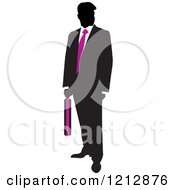 Clipart Of A Silhouetted Businessman With A Pink Tie And Briefcase Royalty Free Vector Illustration by Lal Perera