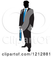 Clipart Of A Silhouetted Businessman With A Blue Tie And Briefcase Royalty Free Vector Illustration