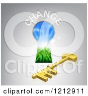 Clipart Of A Skeleton Key Under A Hole With Change Text Royalty Free Vector Illustration