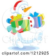 Cartoon Of A Jolly Snowman Carrying Christmas Presents Royalty Free Vector Clipart