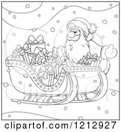 Poster, Art Print Of Outlined Scene Of Santa By A Sleigh Full Of Gifts