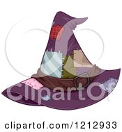 Clipart Of A Purple Tattered Witch Hat With Colorful Patches Royalty Free Vector Illustration