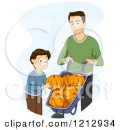 Poster, Art Print Of Boy And His Dad Picking Pumpkins