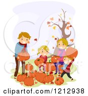 Poster, Art Print Of Happy Caucasian Family Picking Pumpkins At A Patch