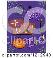 Poster, Art Print Of Halloween Words And Items On Purple
