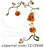 Poster, Art Print Of Border Of Halloween Jackolantern Pumpkins Hanginf From Vines