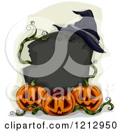 Poster, Art Print Of Blank Tombstone Sigh With A Witch Hat And Halloween Pumpkins