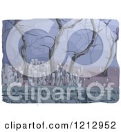 Clipart Of A Spooky Cemetery With Dead Trees And Tombstones In A Mist Royalty Free Vector Illustration