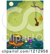 Poster, Art Print Of Boiling Witch Cauldron Pot Under A Tree With A Suspended Jackolantern