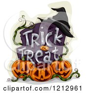 Poster, Art Print Of Witch Hat On A Trick Or Treat Tombstone With Halloween Jackolantern Pumpkins