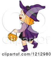 Poster, Art Print Of Halloween Girl Trick Or Treating In A Witch Costume