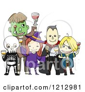 Kids In Halloween Costumes Toasting At A Party