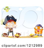 Poster, Art Print Of Pirate Monster And Boy With Treasure On A Beach