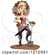 Poster, Art Print Of Female Pirate Resting Her Foot On A Shovel