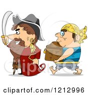 Clipart Of A Pirate Captain And Crew Man With A Treasure Chest Royalty Free Vector Illustration