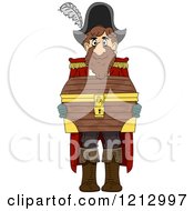 Clipart Of A Pirate Captain Holding A Treasure Chest Royalty Free Vector Illustration