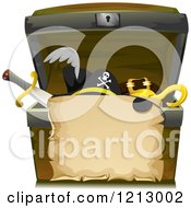 Poster, Art Print Of Parchment Scroll Over A Treasure Chest With Pirate Items