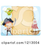 Poster, Art Print Of Parchment Sign With A Ship Pirate And Parrot