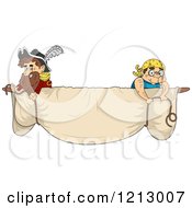 Clipart Of Pirates Unrolling A Sail Header Royalty Free Vector Illustration