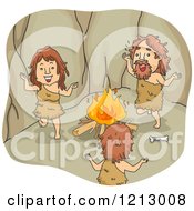 Poster, Art Print Of Caveman Family Dancing Around A Fire