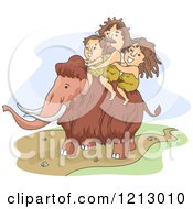 Poster, Art Print Of Caveman Family Riding A Mammoth